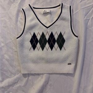 Hollister White Argyle Knit Vest